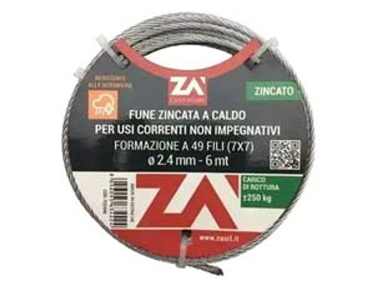 Fune Metallica in Acciaio Zincato per Arganelli Ø 2,4 mm in Rotoli da 9 M