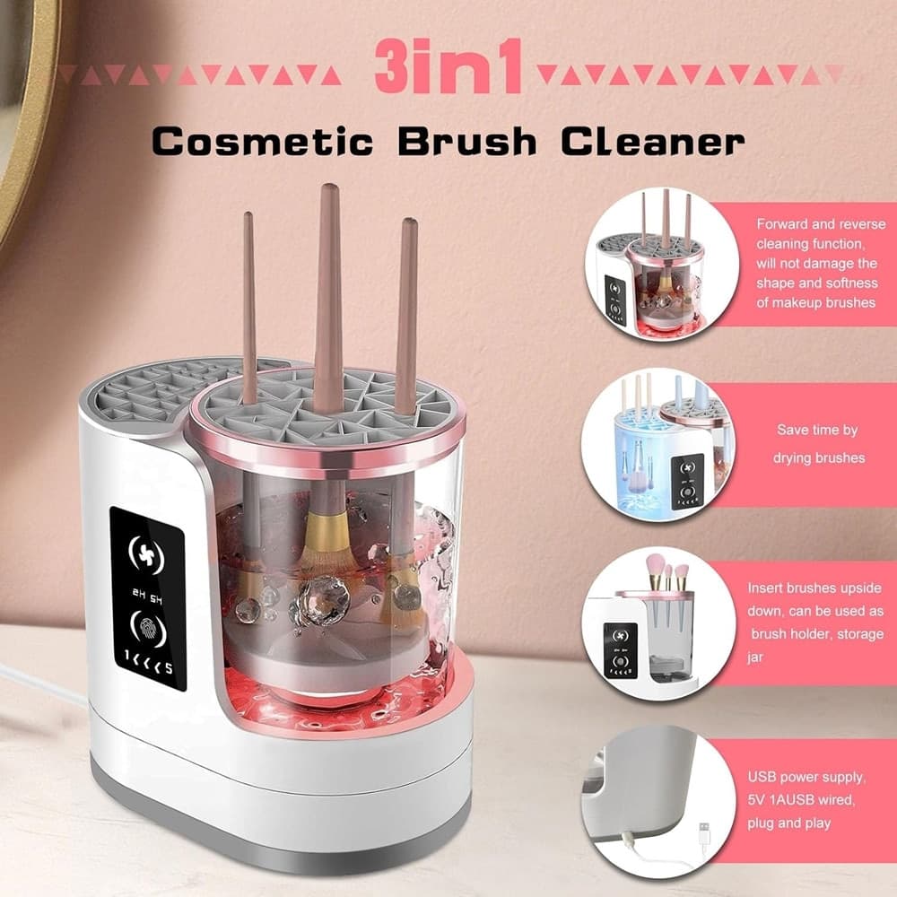 PULITORE ELETTRICO PER PULIZIA PENNELLI TRUCCO CON ASCIUGATRICE 3IN1 AUTOMATICO PORTATILE - 2