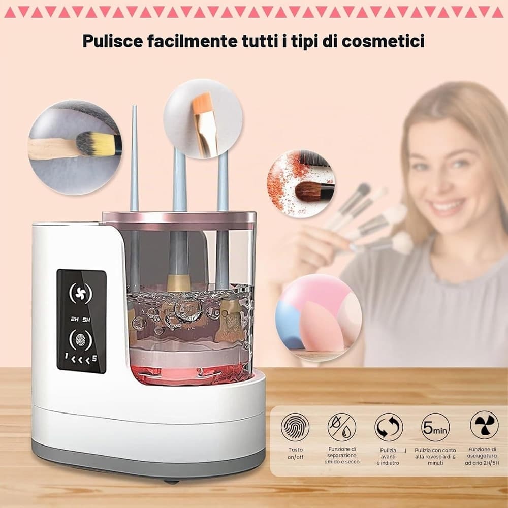 PULITORE ELETTRICO PER PULIZIA PENNELLI TRUCCO CON ASCIUGATRICE 3IN1 AUTOMATICO PORTATILE - 8