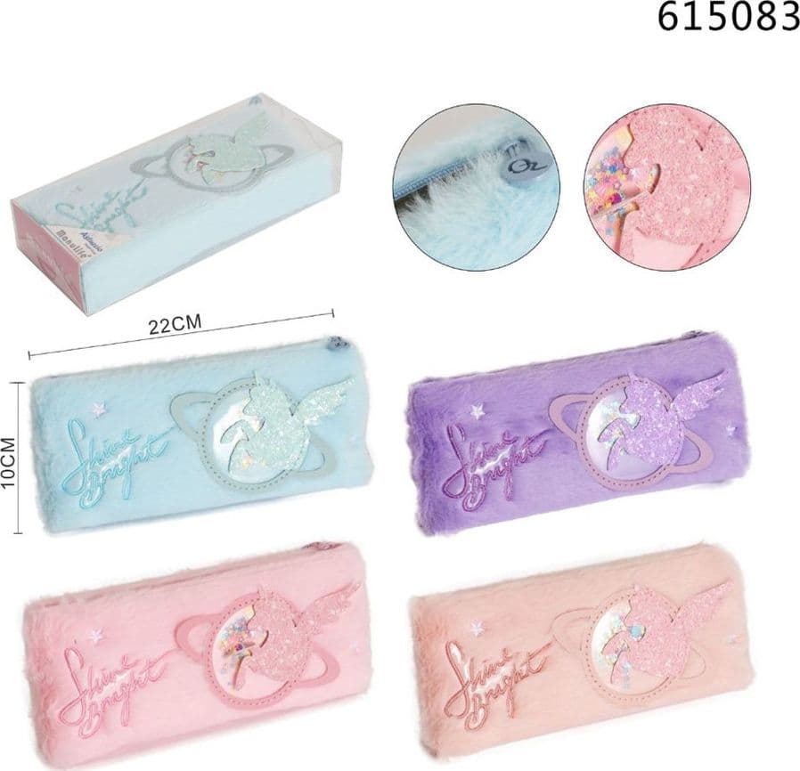 ASTUCCIO PENNE MATITE MULTIFUNZIONE DESIGN PELUCHE CON UNICORNO GLITTERATO 22X10CM 615083 - 2