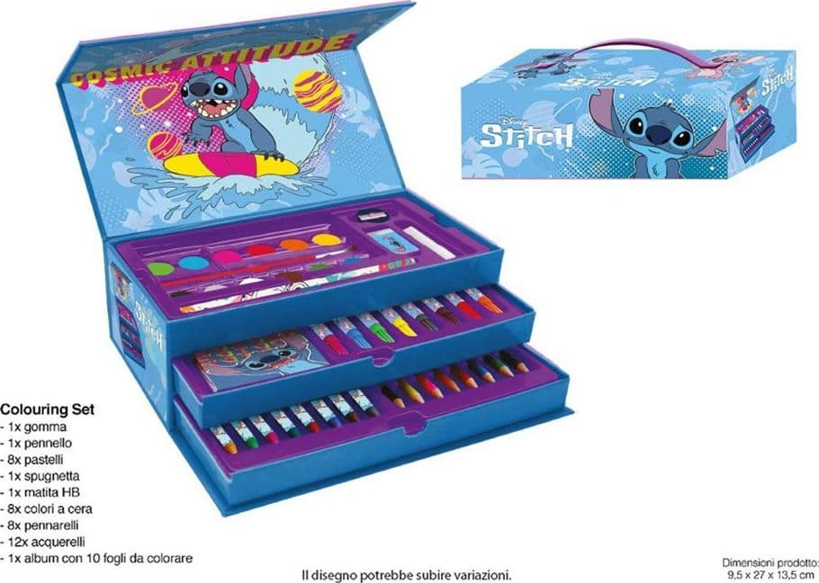 SET DA COLORARE VALIGETTA CON COLORI BAMBINI STITCH CASSETTI KIT DISEGNO PITTURA 950864A - 2