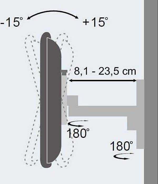 Supporto a muro per TV LED LCD 13-30'' inclinabile 2 snodi nero - 4