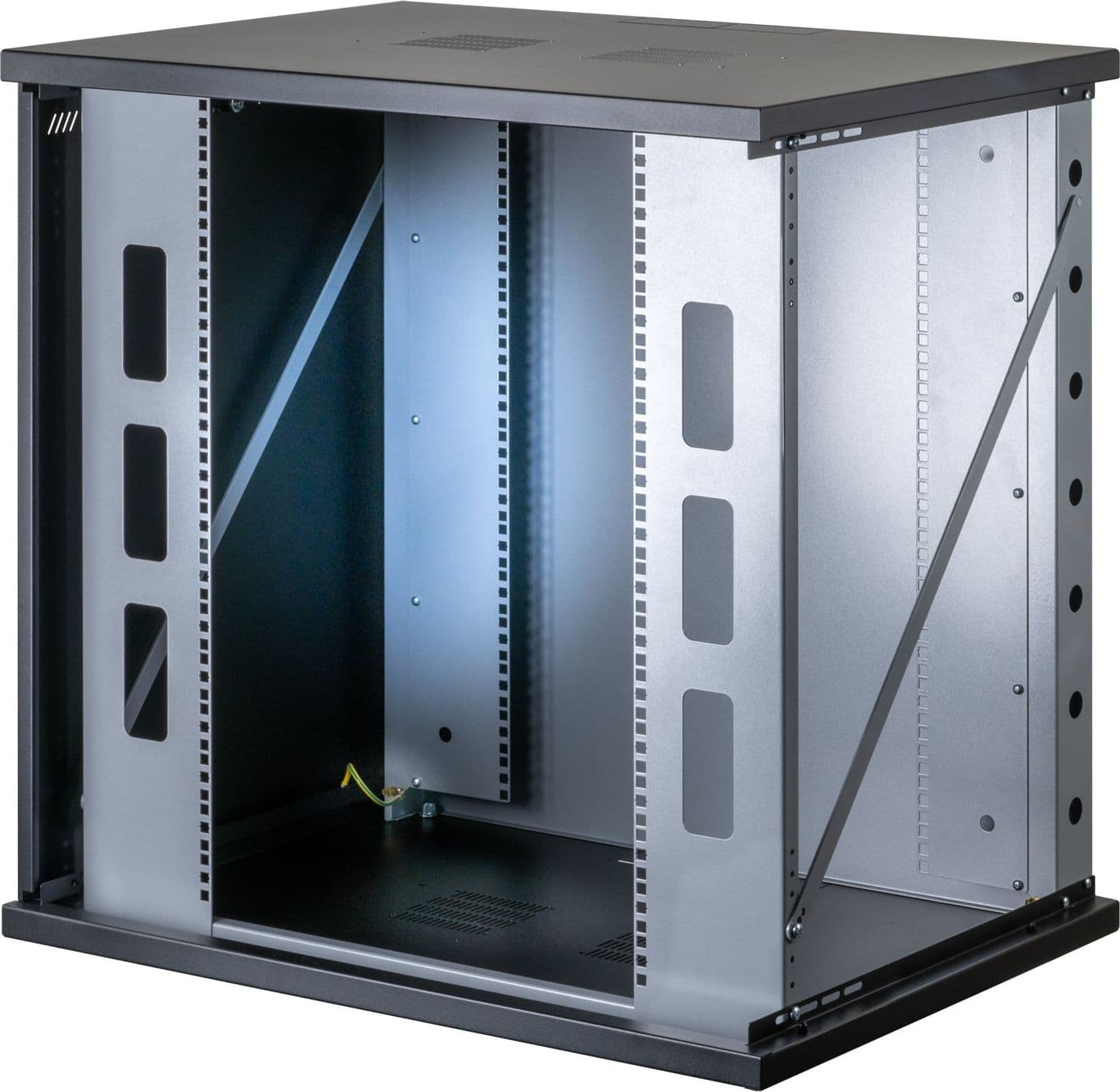 Armadio Rack 19'' a Muro 13U P 600mm L 800mm Porta Vetro Nero - 2