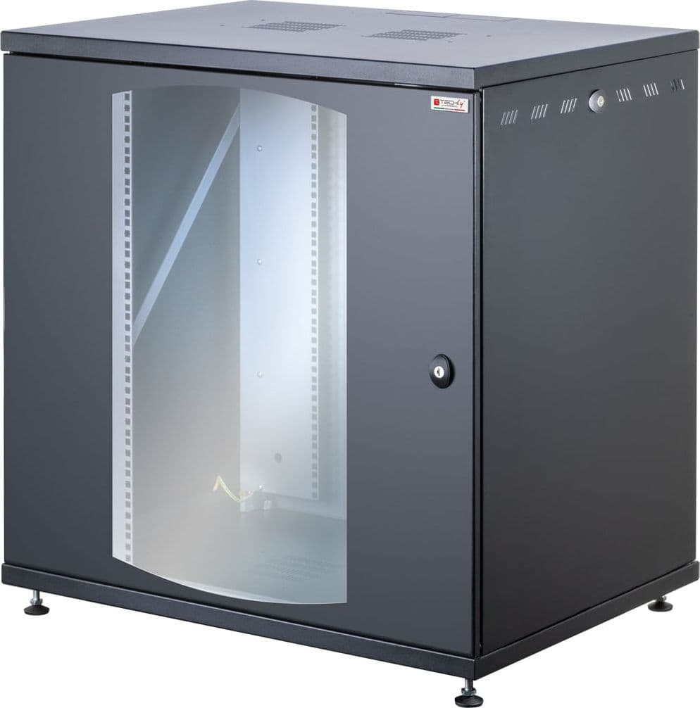Armadio Rack 19'' a Muro 13U P 600mm L 800mm Porta Vetro Nero - 3