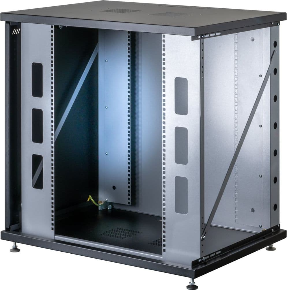 Armadio Rack 19'' a Muro 13U P 600mm L 800mm Porta Vetro Nero - 4