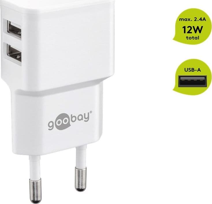 Caricatore da Muro 2 porte USB-A Slim Design 12W Bianco - 3