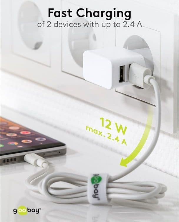 Caricatore da Muro 2 porte USB-A Slim Design 12W Bianco - 4