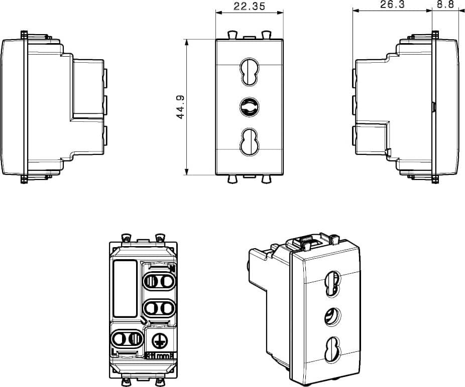 Domus S44 Presa Bipasso 2P+T 10/16A 250V 1 Modulo Bianco Lucido, 441006/15TS - 2