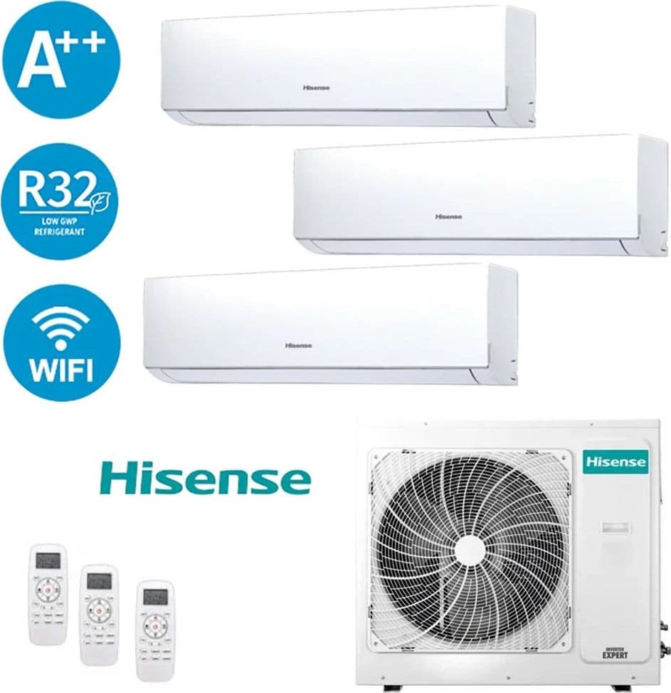 Hisense Climatizzatore Trial Split Inverter 7+7+12 Btu Condizionatore con Pompa di Calore Classe A++/A+ Gas R323AMW52U4RJC - 2