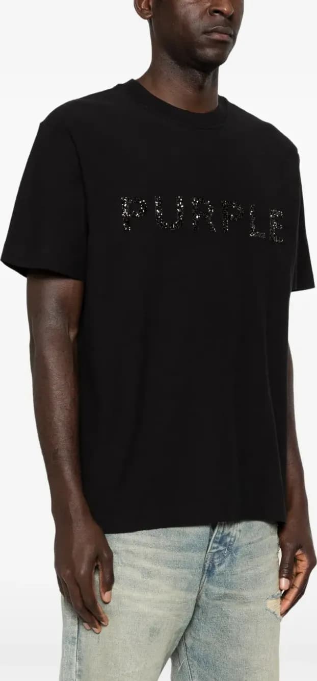 PURPLE BRAND  T-shirt Maglieria Nera con Applicazione Strass - 3