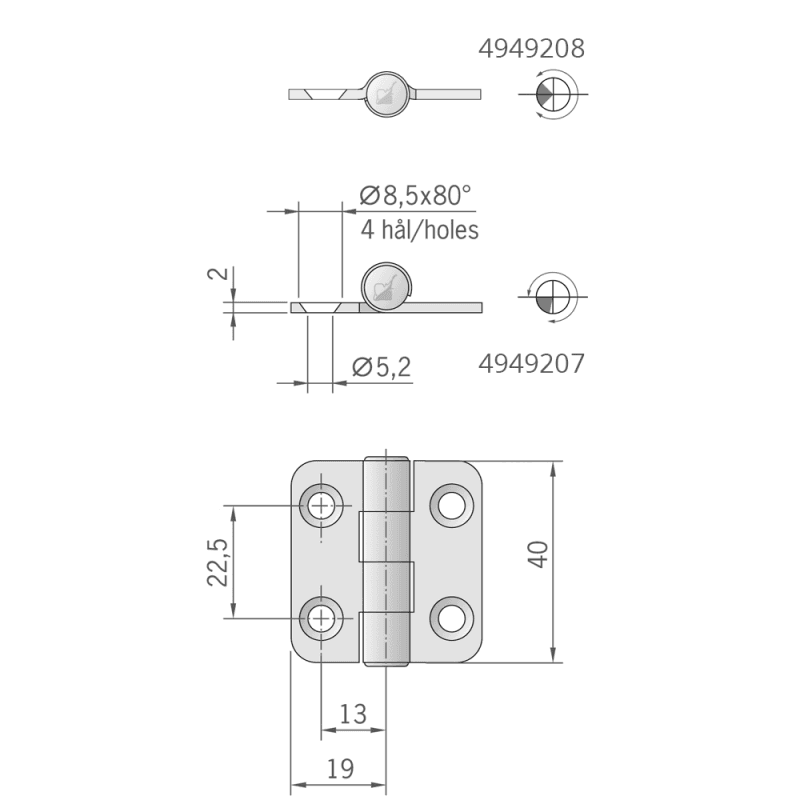CERNIERA INOX MM.40X38 1/2 INCASSO - 2