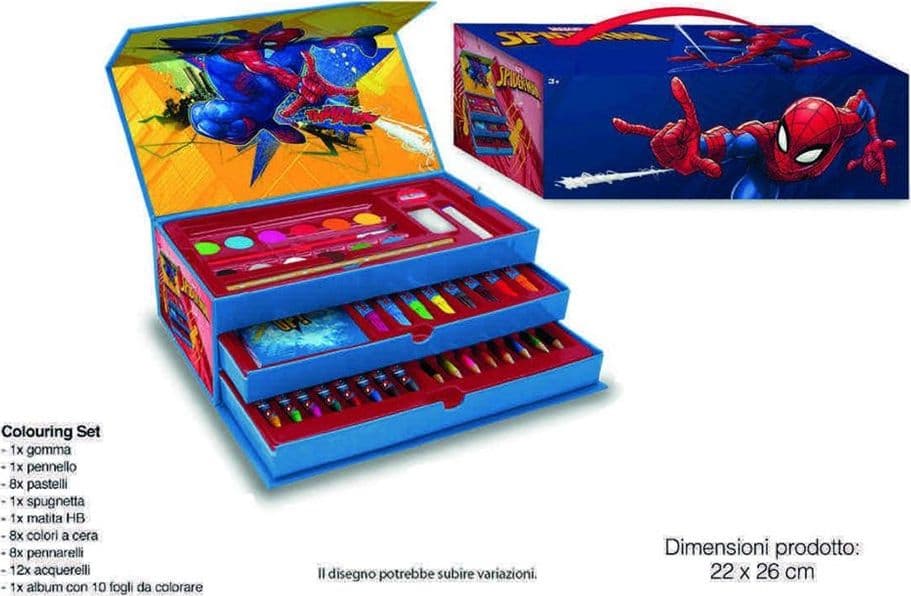 SET DA COLORARE VALIGETTA CON COLORI BAMBINI SPIDERMAN CASSETTI KIT DISEGNO PITTURA 950888A - 4