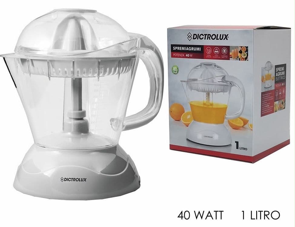 SPREMIAGRUMI ELETTRICO 40 WATT CON CARAFFA TRASPARENTE GRADUATA 1LT 2 CONI SPREMITURA - 2