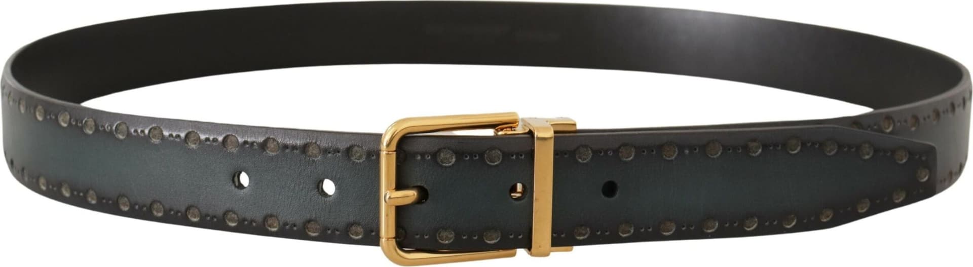 Dolce & Gabbana Green Perforated Leather Brass Metal Belt - 2