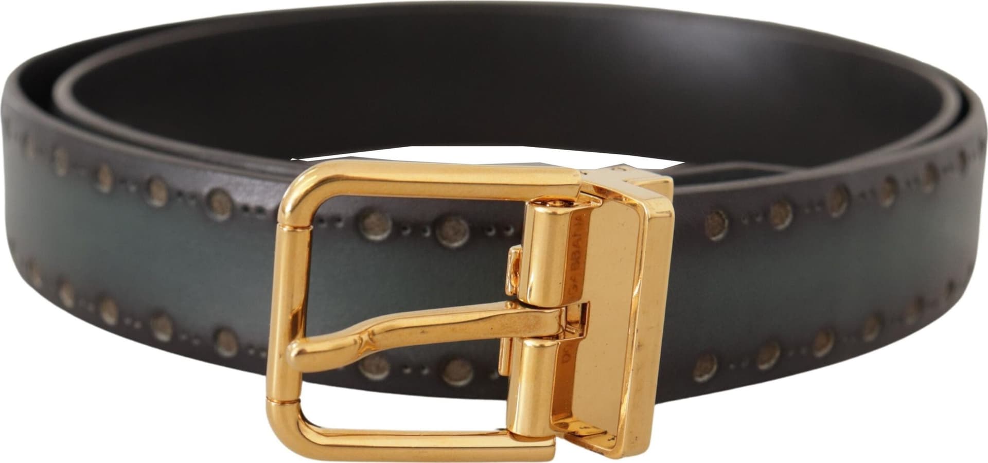Dolce & Gabbana Green Perforated Leather Brass Metal Belt - 3