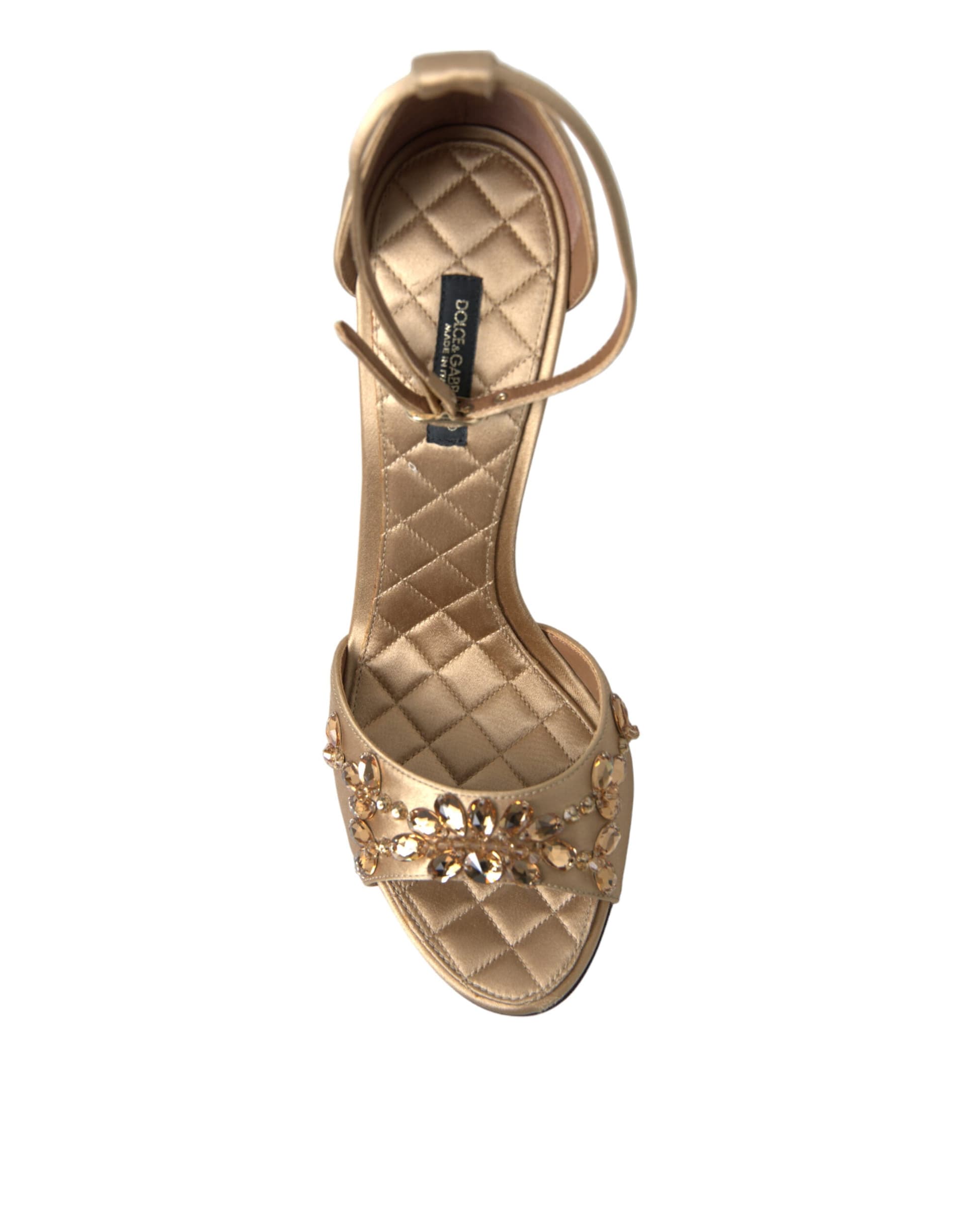 Dolce & Gabbana Gold Satin Ankle Strap Crystal Sandals Shoes - 2