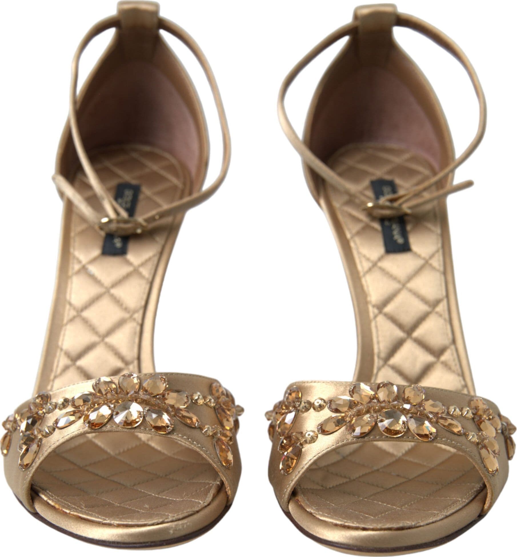 Dolce & Gabbana Gold Satin Ankle Strap Crystal Sandals Shoes - 4