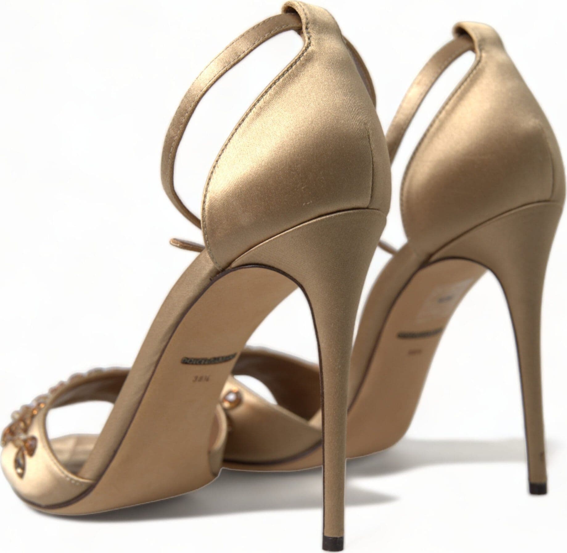 Dolce & Gabbana Gold Satin Ankle Strap Crystal Sandals Shoes - 6