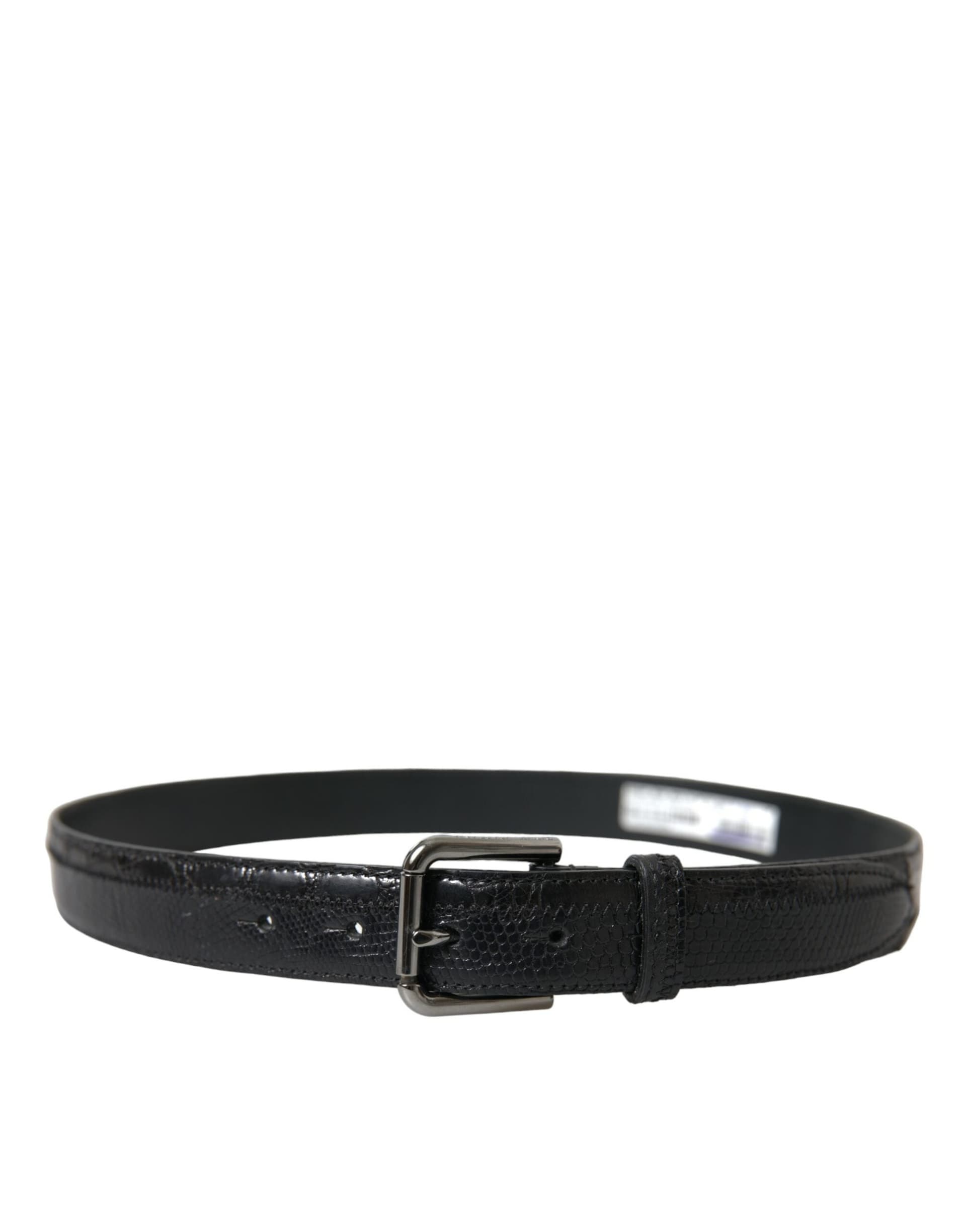 Dolce & Gabbana Black Exotic Leather Silver Metal Buckle Belt - 2