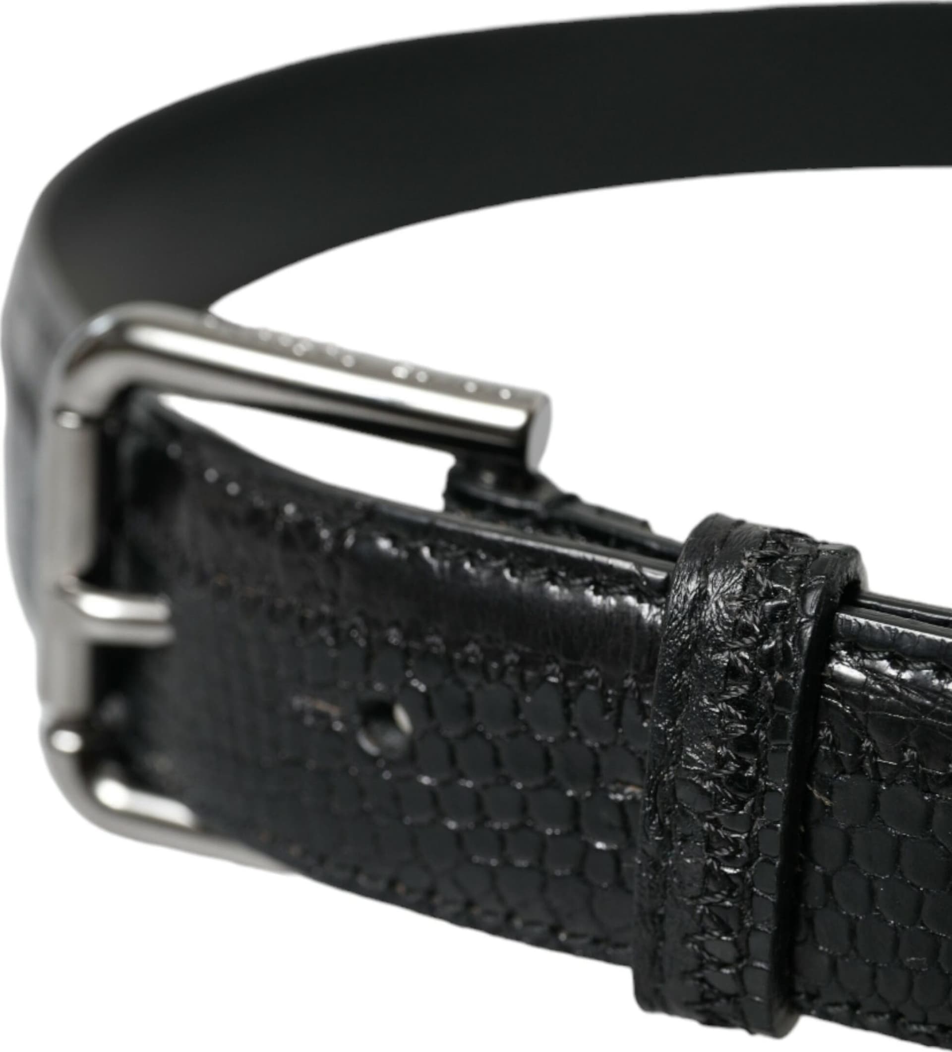 Dolce & Gabbana Black Exotic Leather Silver Metal Buckle Belt - 3