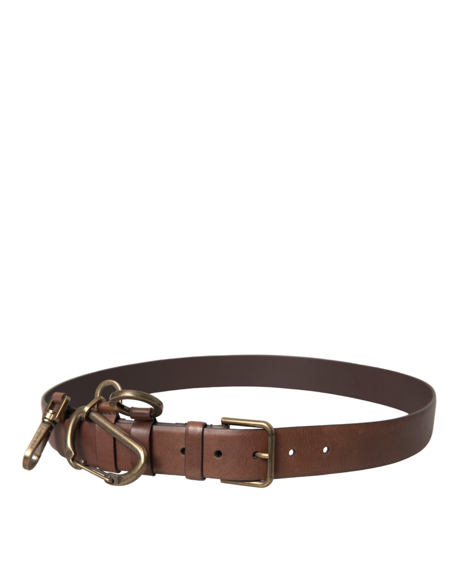 Dolce & Gabbana Brown Calf Leather Gold Metal Buckle Belt Men - 2