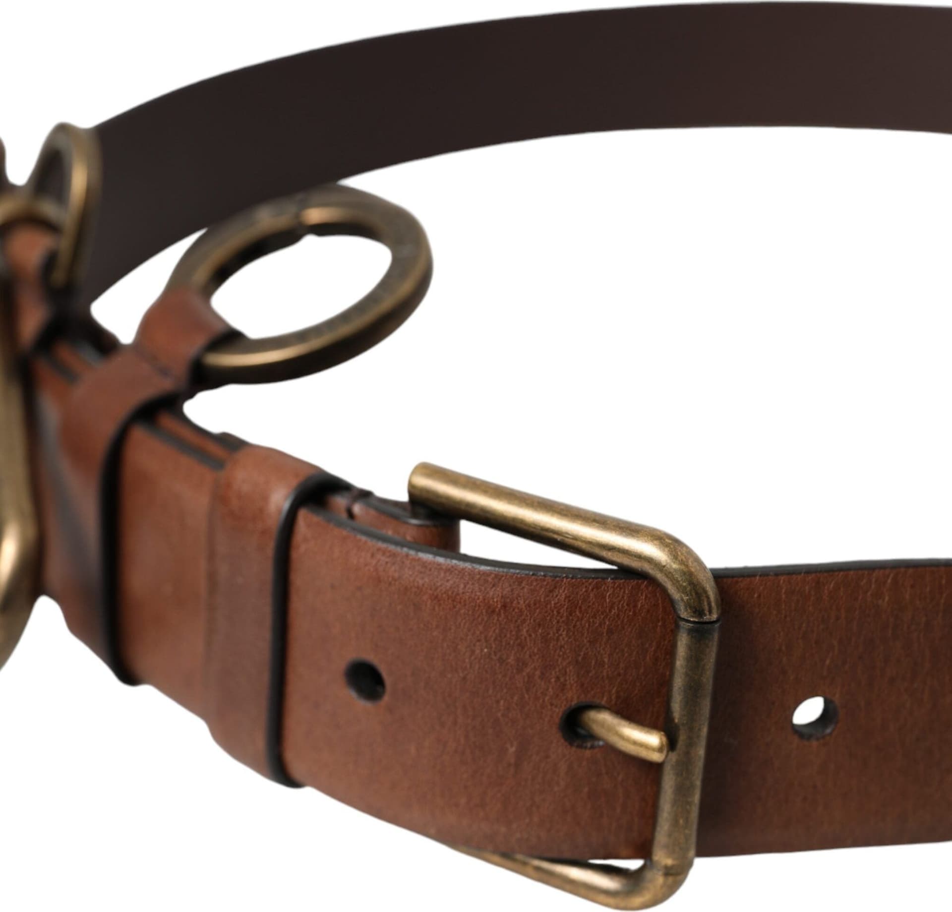 Dolce & Gabbana Brown Calf Leather Gold Metal Buckle Belt Men - 4