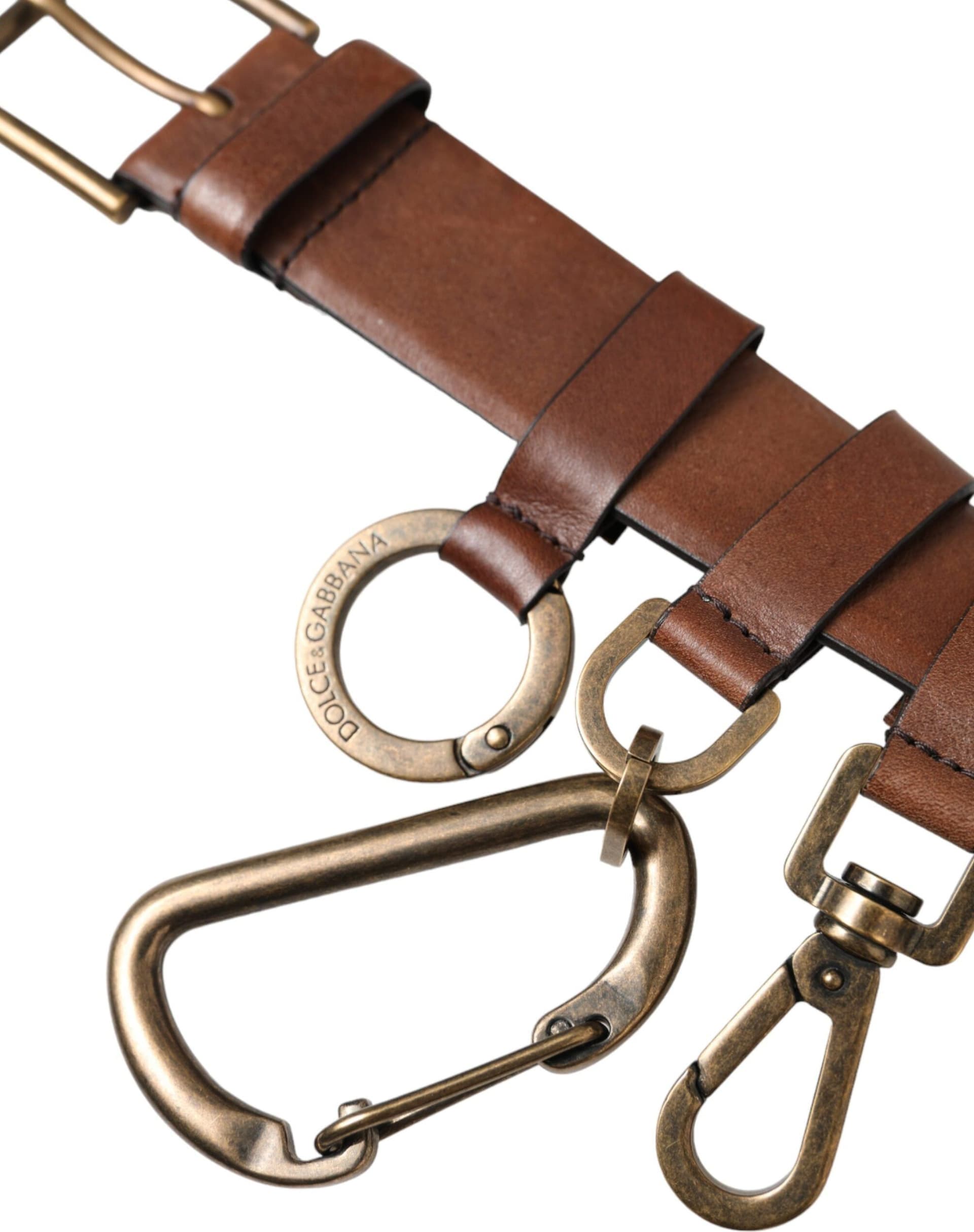Dolce & Gabbana Brown Calf Leather Gold Metal Buckle Belt Men - 6