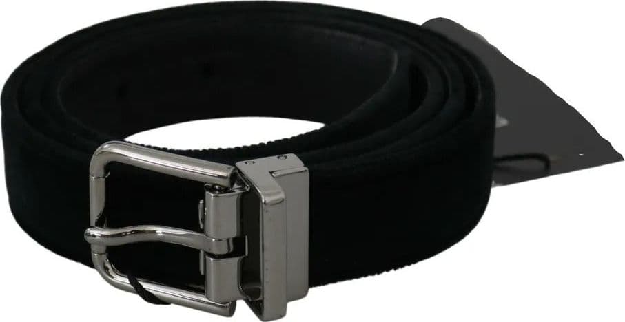 Dolce & Gabbana Black Velvet Leather Silver Buckle Belt - 2