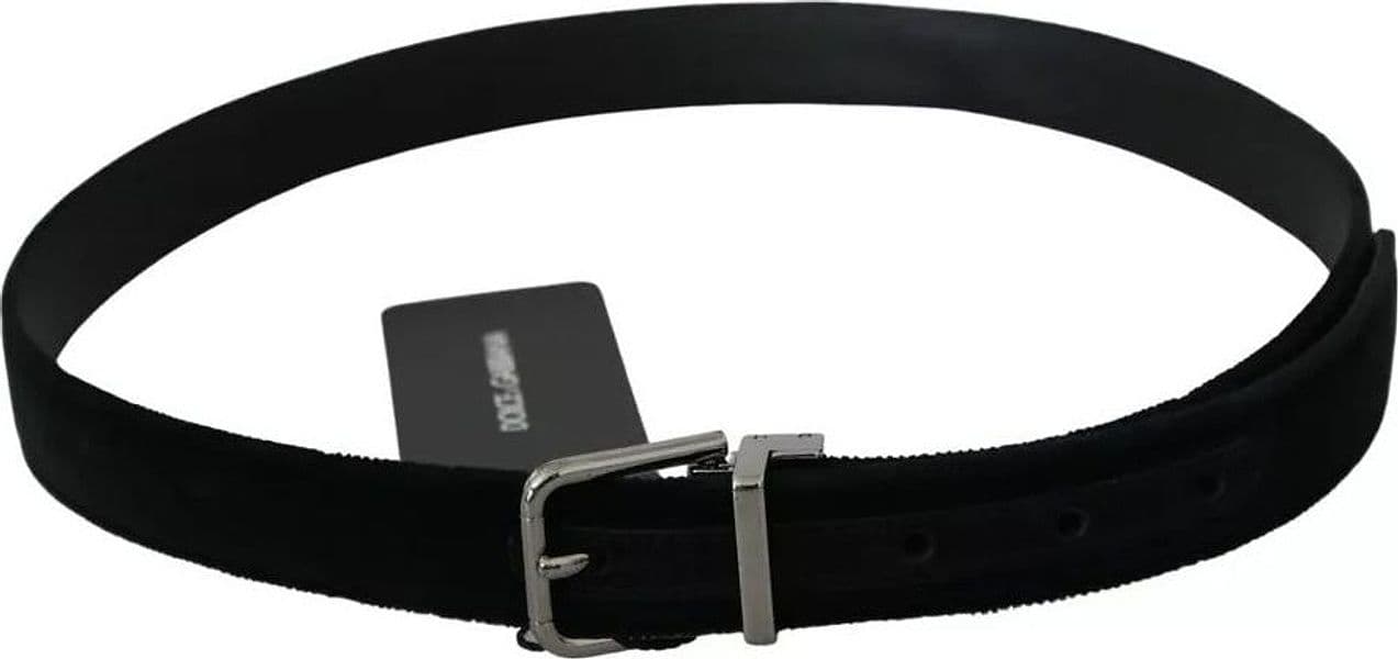 Dolce & Gabbana Black Velvet Leather Silver Buckle Belt - 5