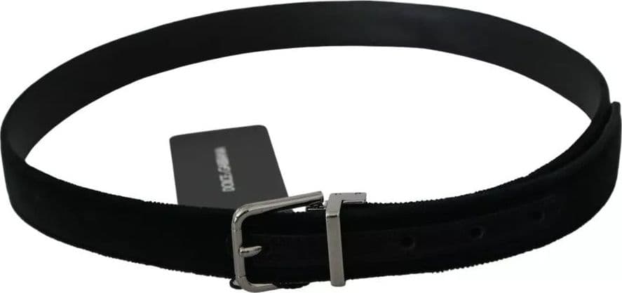 Dolce & Gabbana Black Velvet Leather Silver Buckle Belt - 5