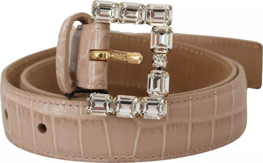 Dolce & Gabbana Beige Leather Crystal Buckle Women Belt - 3