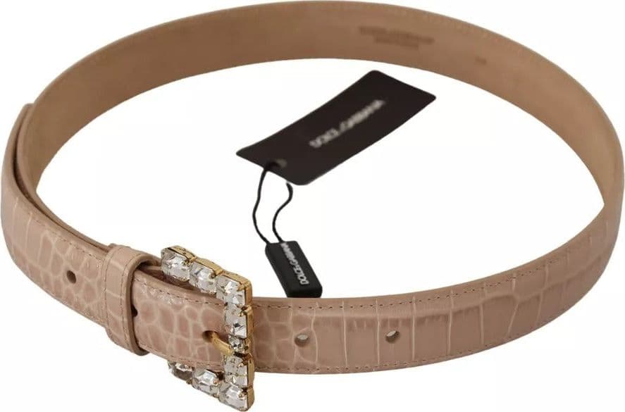 Dolce & Gabbana Beige Leather Crystal Buckle Women Belt - 5