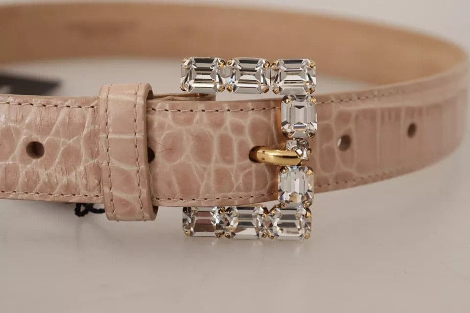 Dolce & Gabbana Beige Leather Crystal Buckle Women Belt - 6