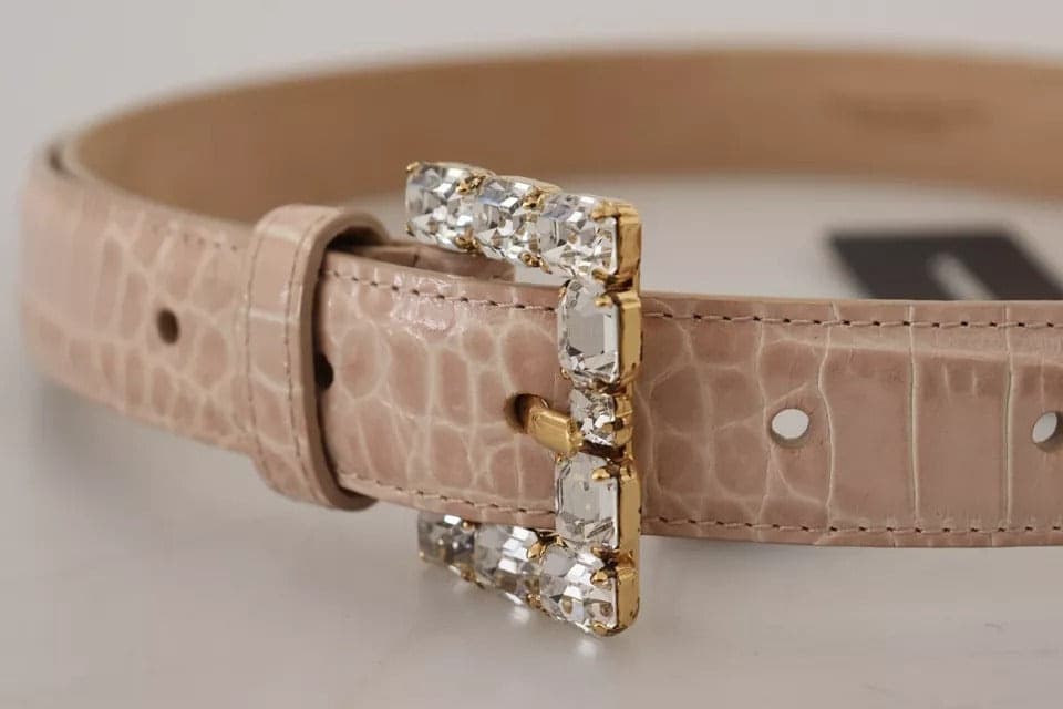 Dolce & Gabbana Beige Leather Crystal Buckle Women Belt - 7