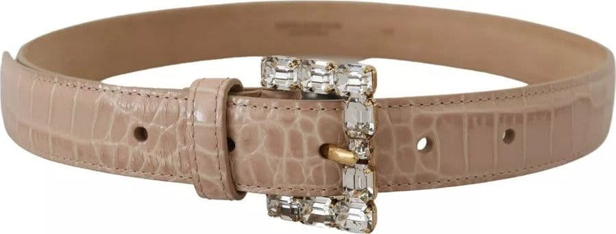 Dolce & Gabbana Beige Leather Crystal Buckle Women Belt - 8