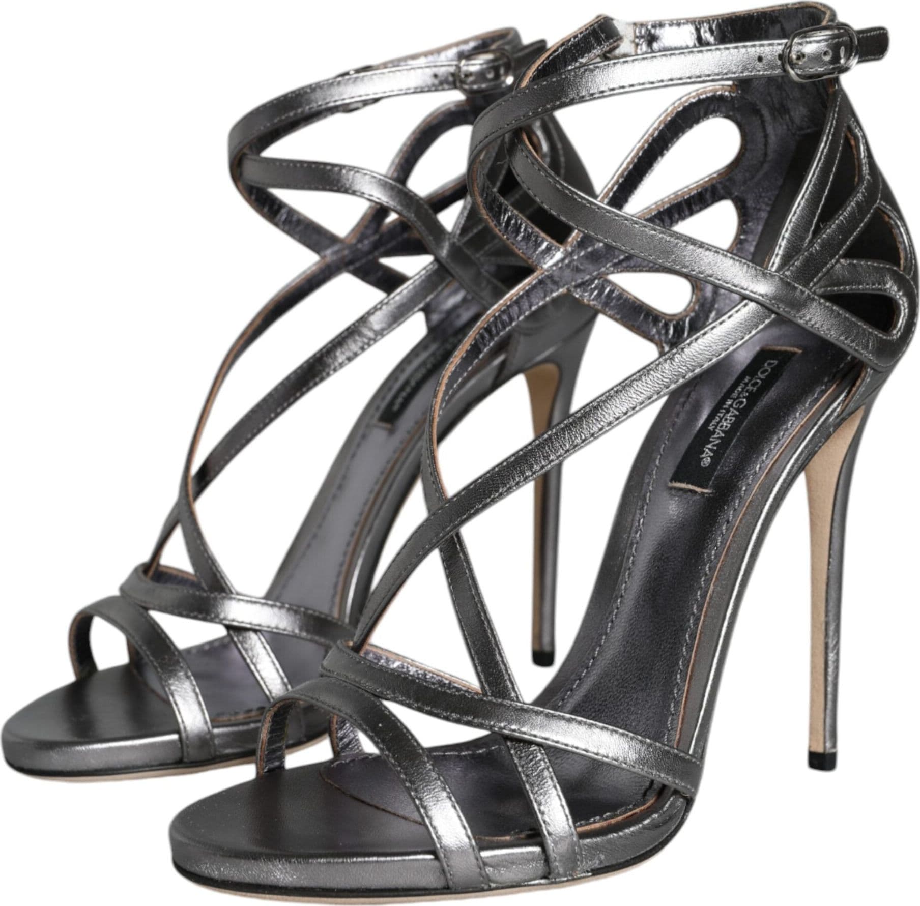Dolce & Gabbana Silver Keira Leather Heels Sandals Shoes - 2