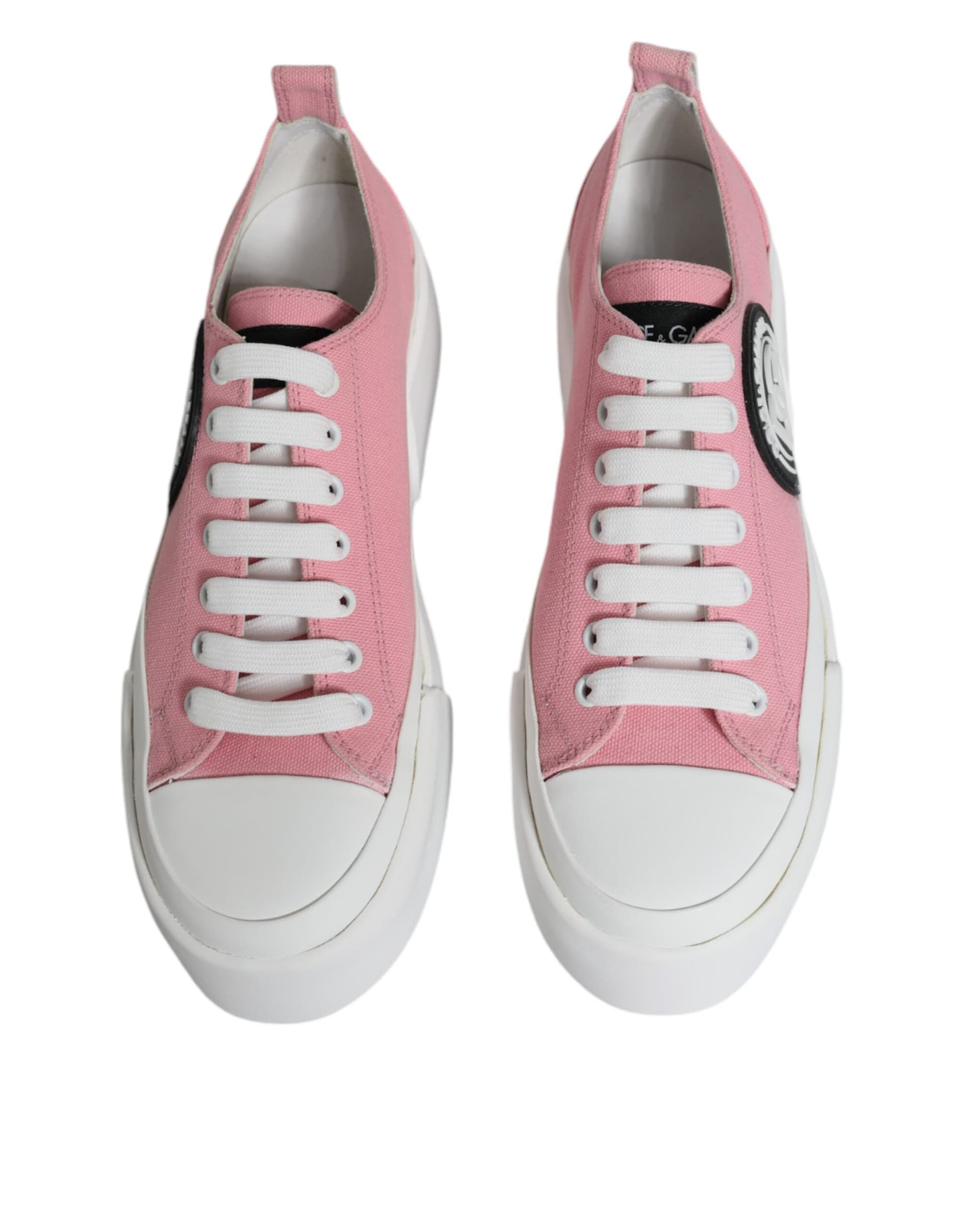 Dolce & Gabbana Pink White Canvas Logo Low Top Sneakers Shoes - 2