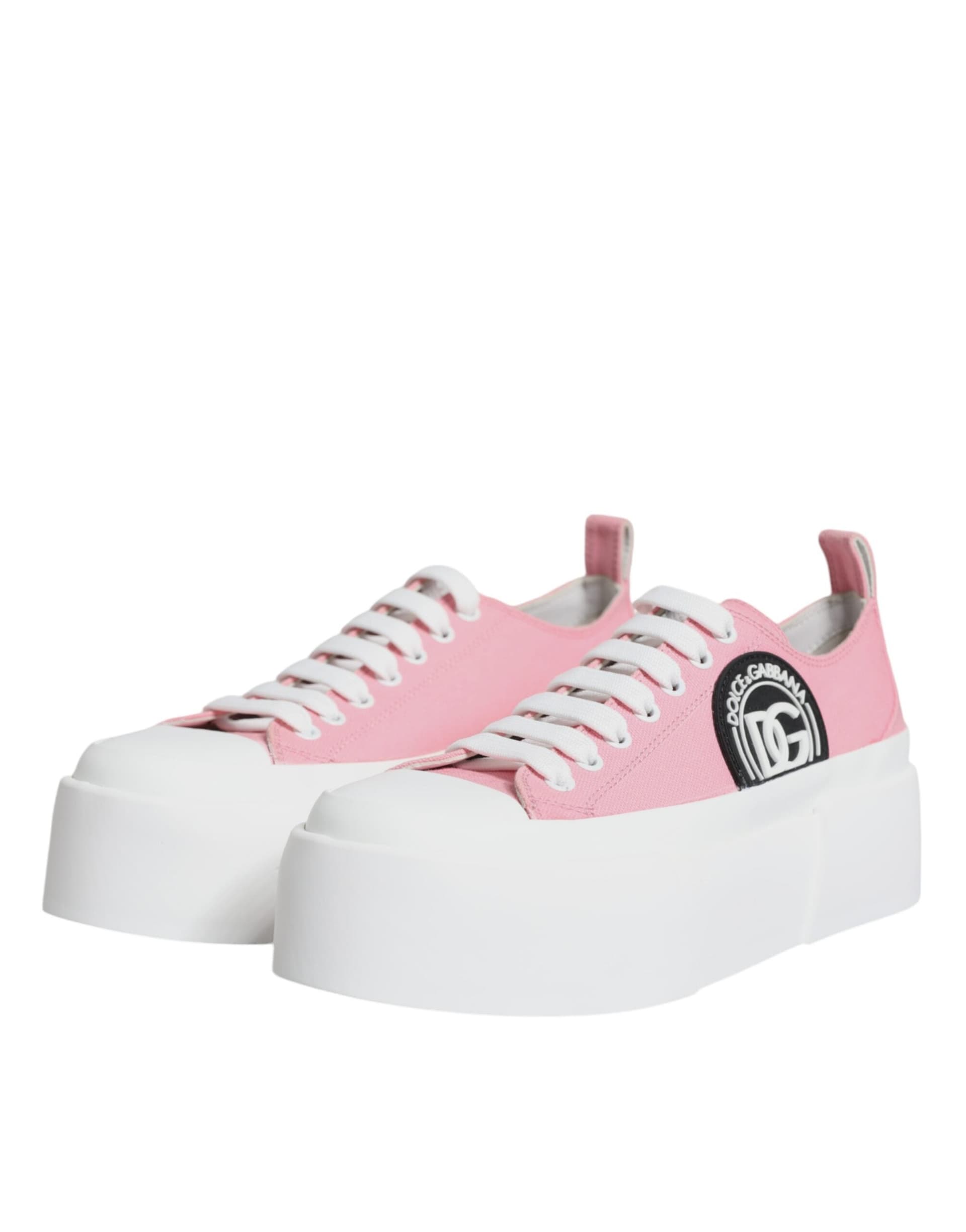 Dolce & Gabbana Pink White Canvas Logo Low Top Sneakers Shoes - 3
