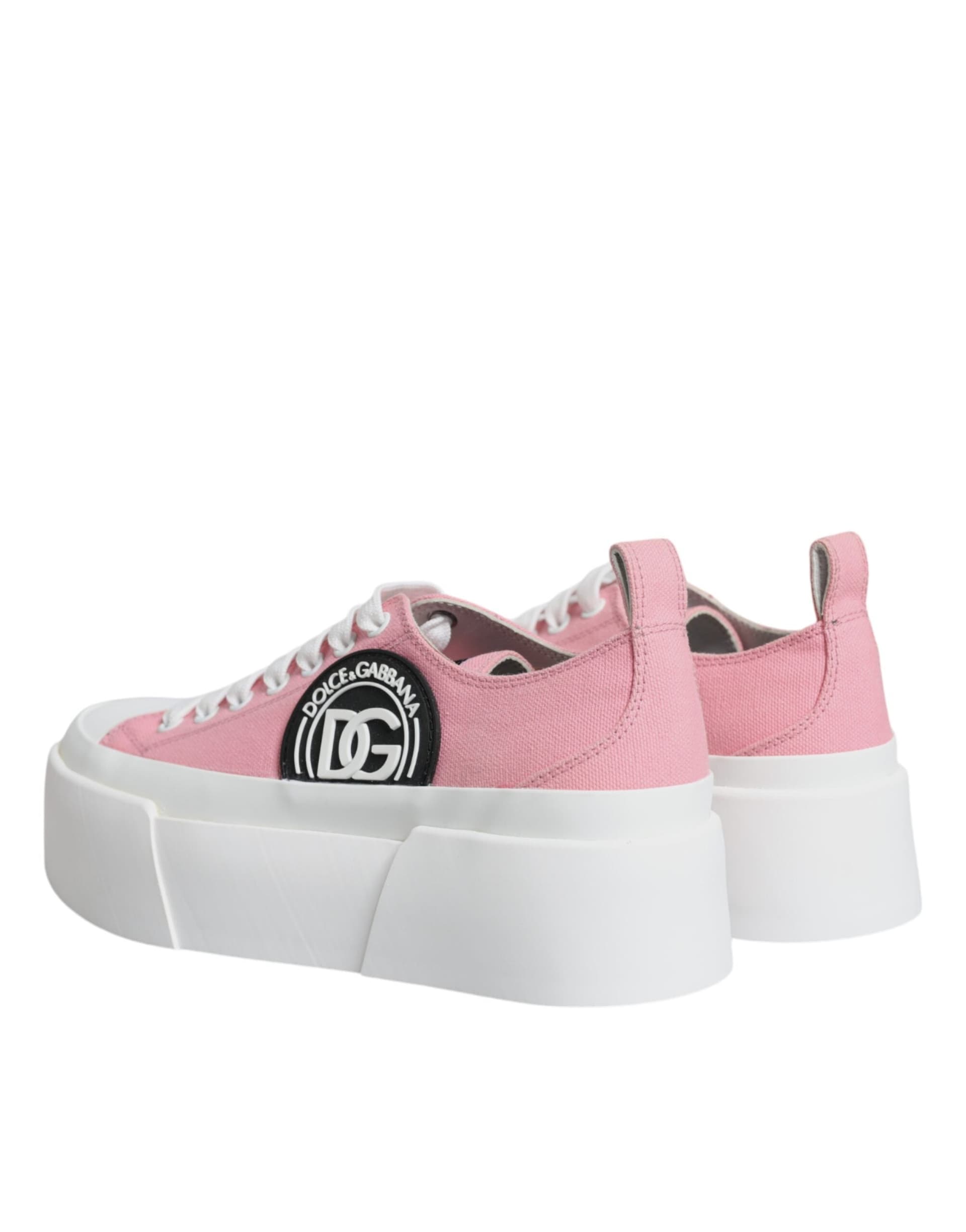 Dolce & Gabbana Pink White Canvas Logo Low Top Sneakers Shoes - 4