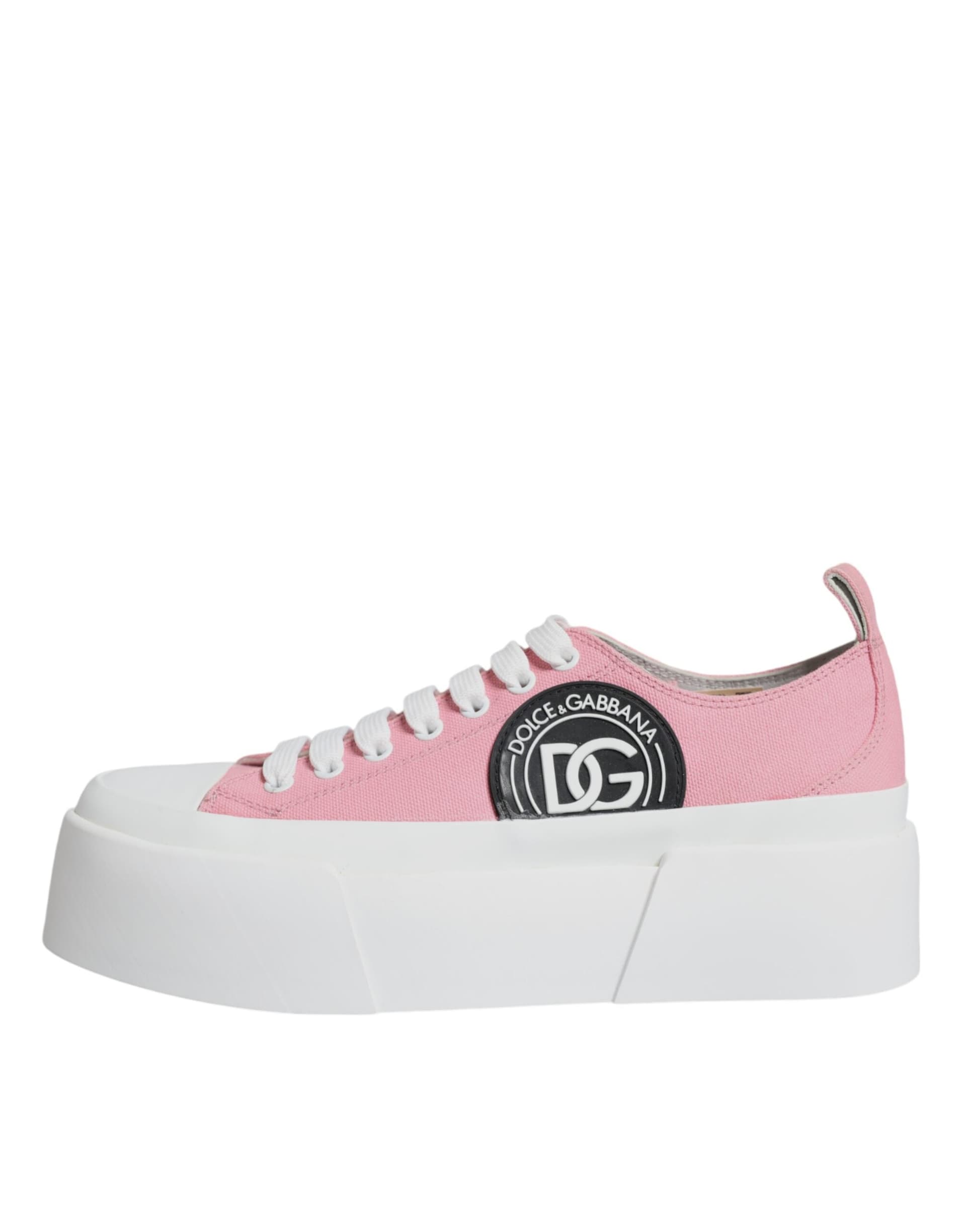 Dolce & Gabbana Pink White Canvas Logo Low Top Sneakers Shoes - 5