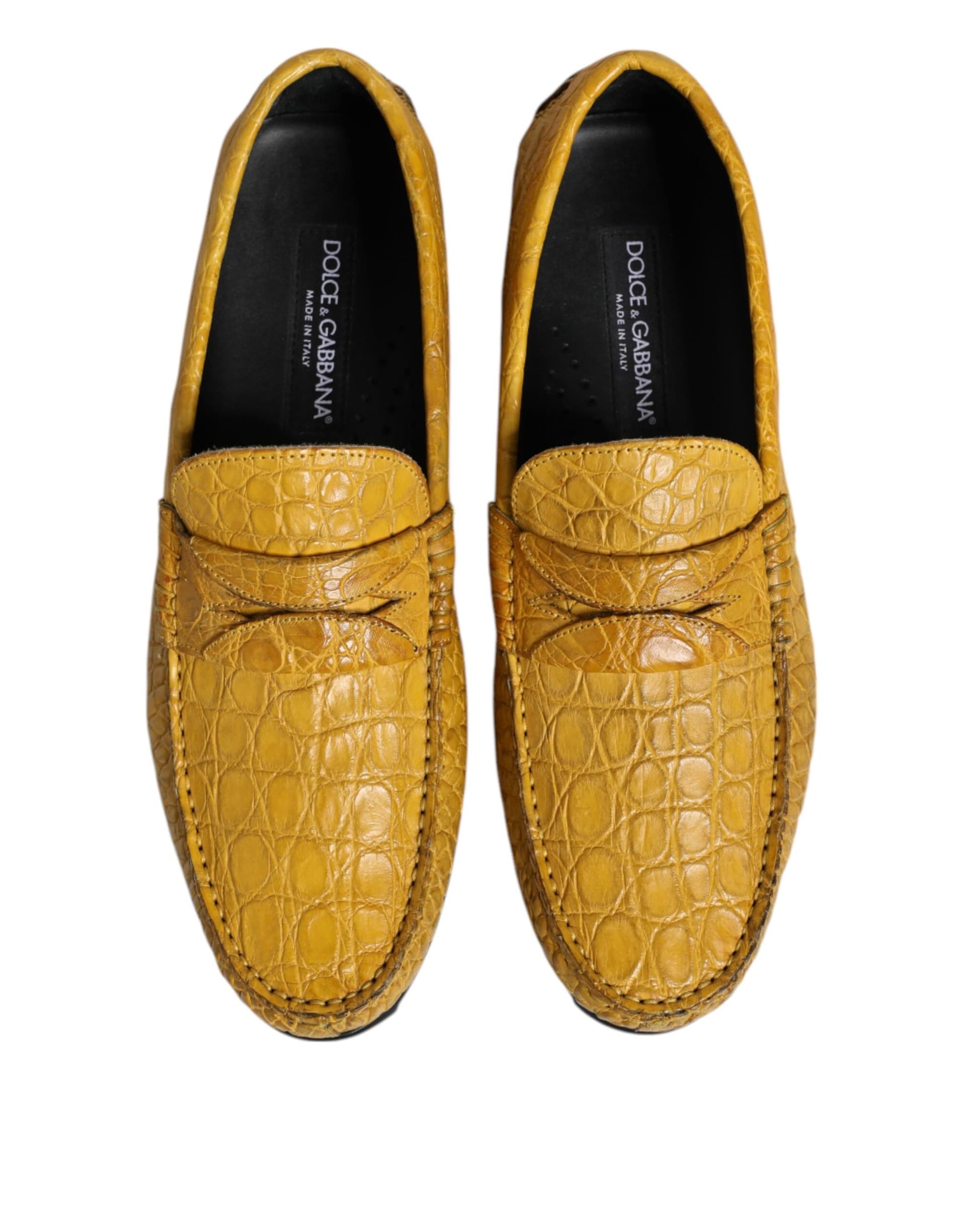Dolce & Gabbana Yellow Exotic Leather Loafers Slip On Shoes - 2
