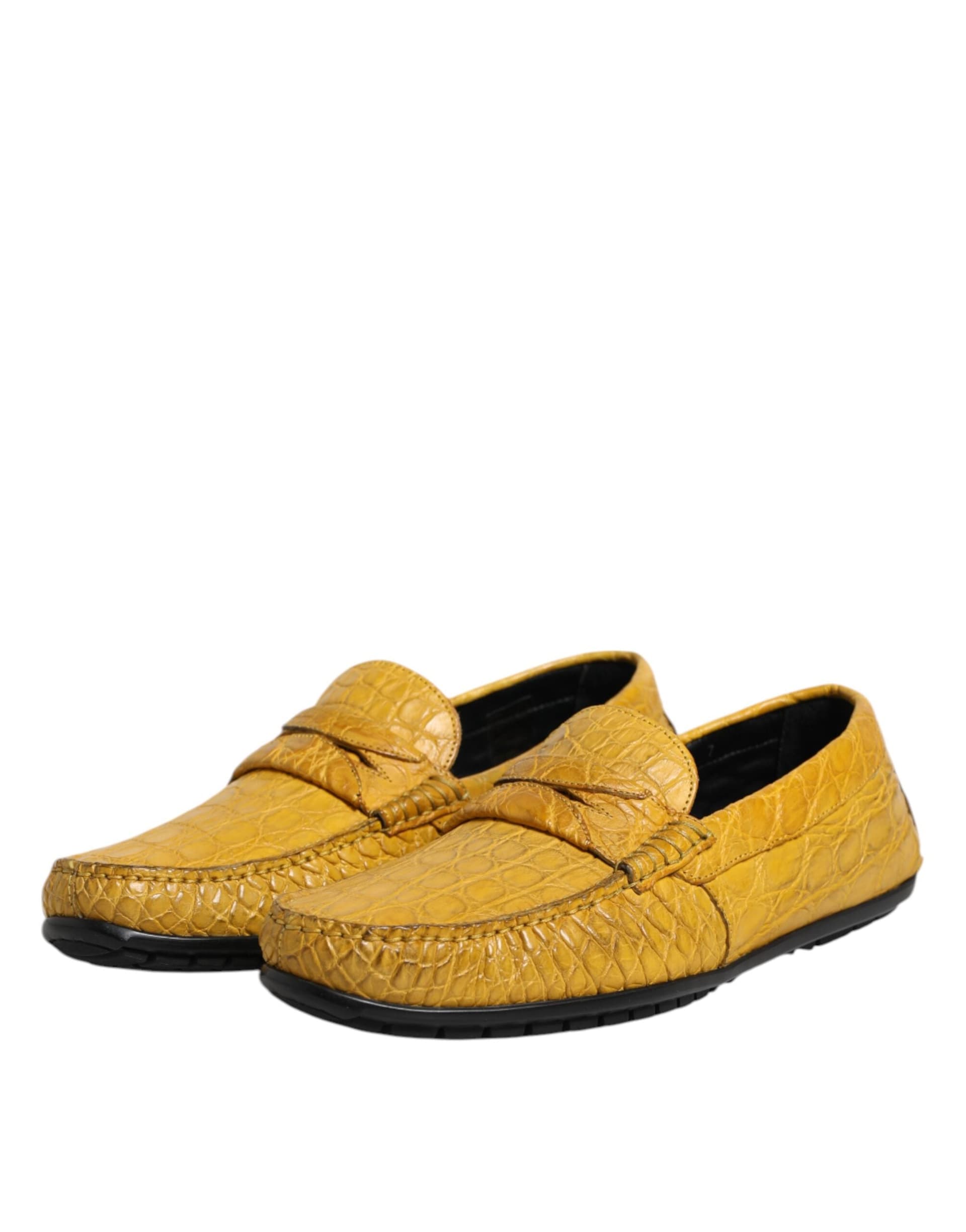 Dolce & Gabbana Yellow Exotic Leather Loafers Slip On Shoes - 3