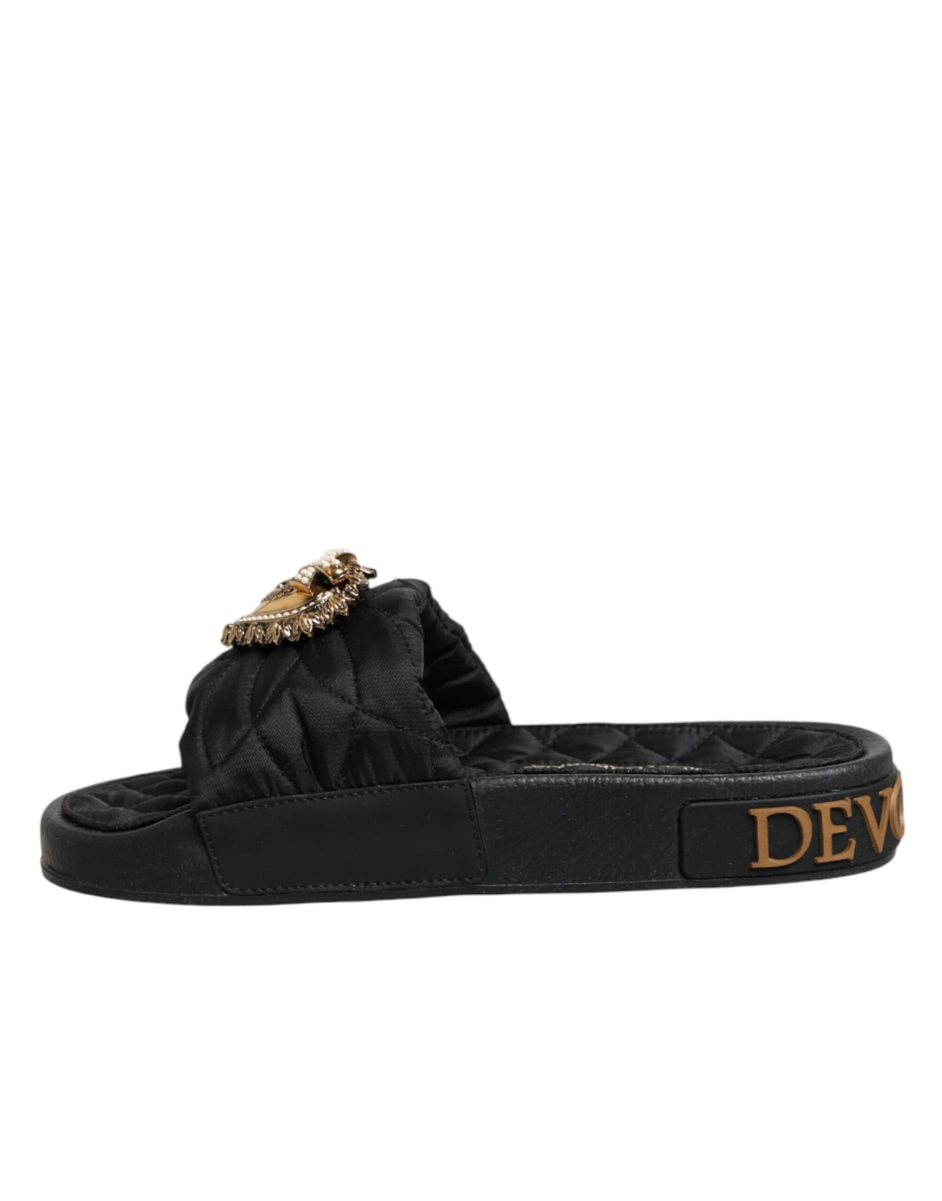Dolce & Gabbana Black Devotion Matelassé Leather Slides Shoes - 2