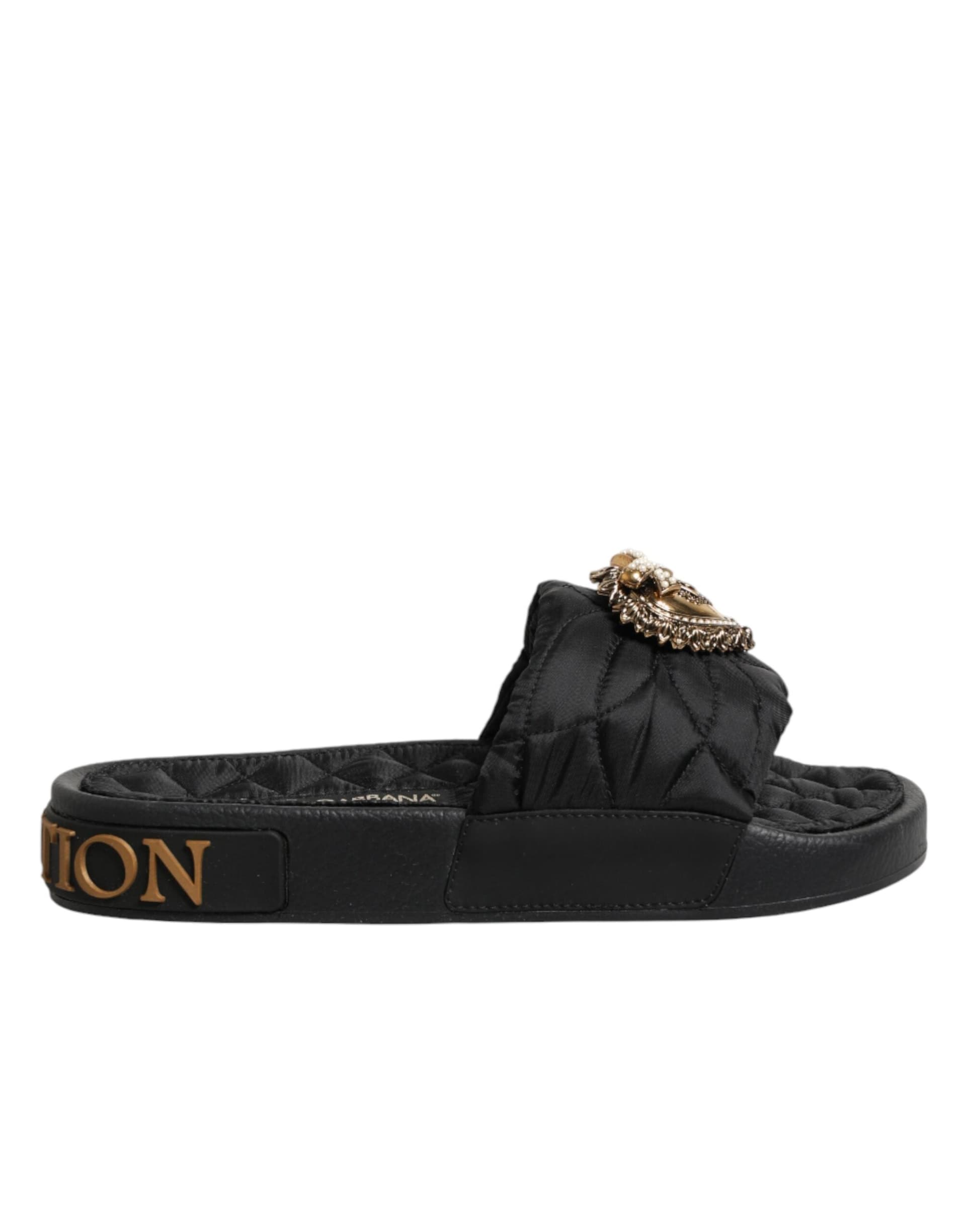 Dolce & Gabbana Black Devotion Matelassé Leather Slides Shoes - 3