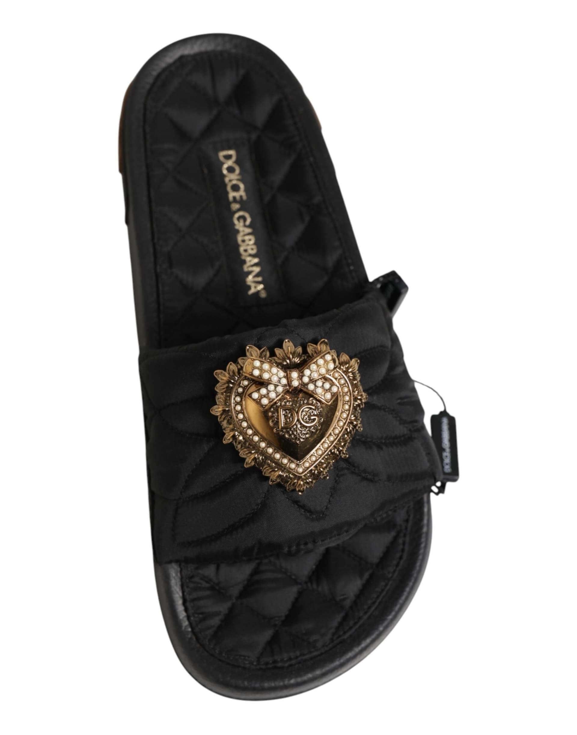 Dolce & Gabbana Black Devotion Matelassé Leather Slides Shoes - 6