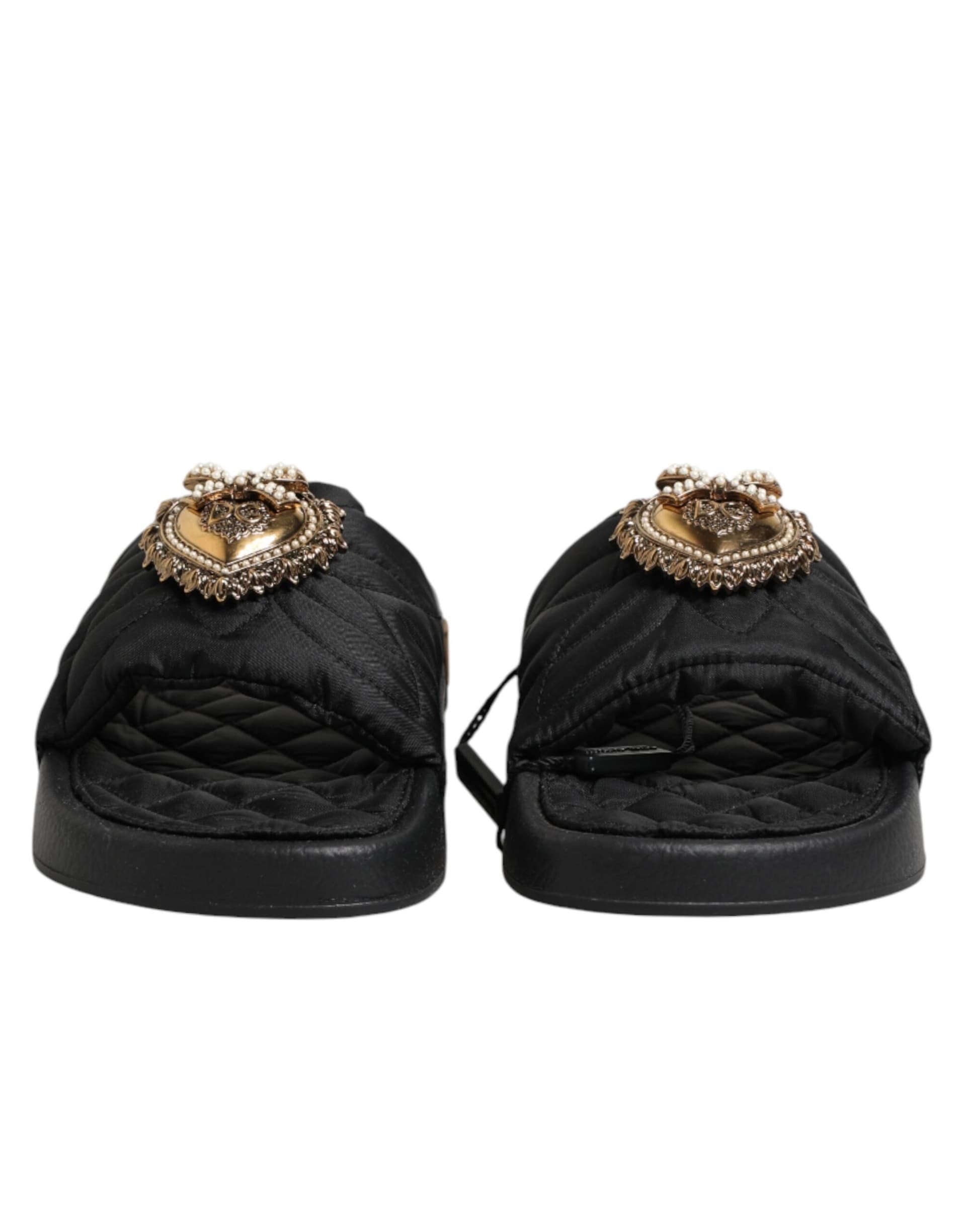 Dolce & Gabbana Black Devotion Matelassé Leather Slides Shoes - 7