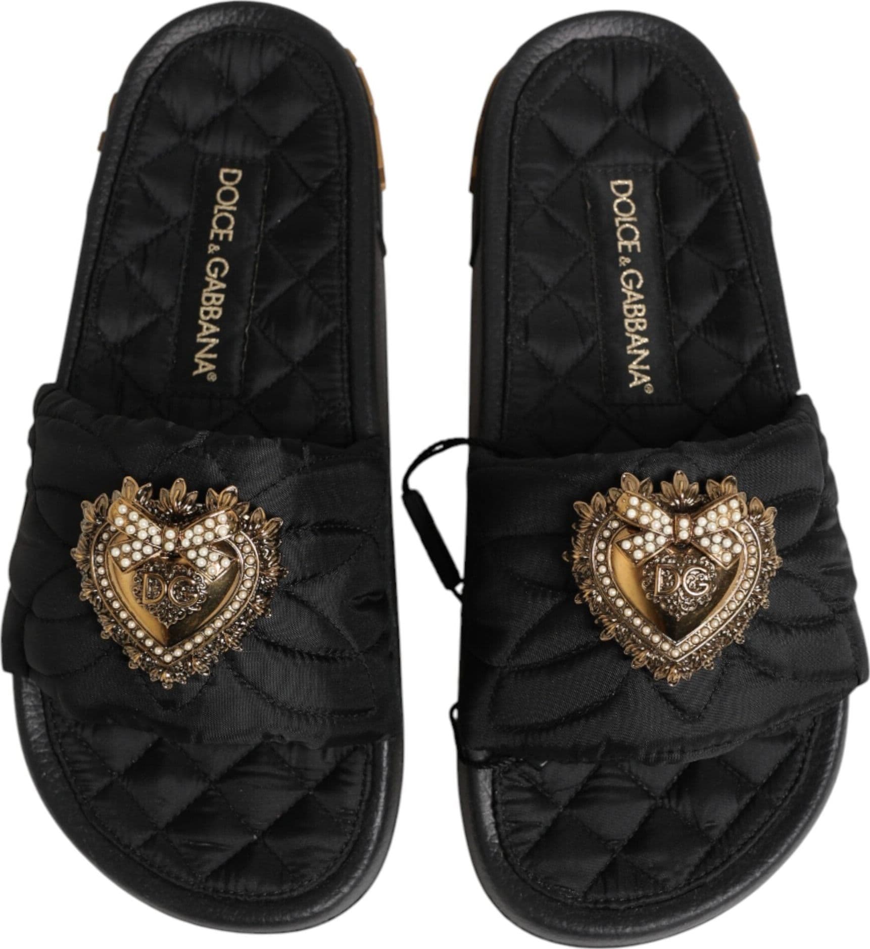 Dolce & Gabbana Black Devotion Matelassé Leather Slides Shoes - 8
