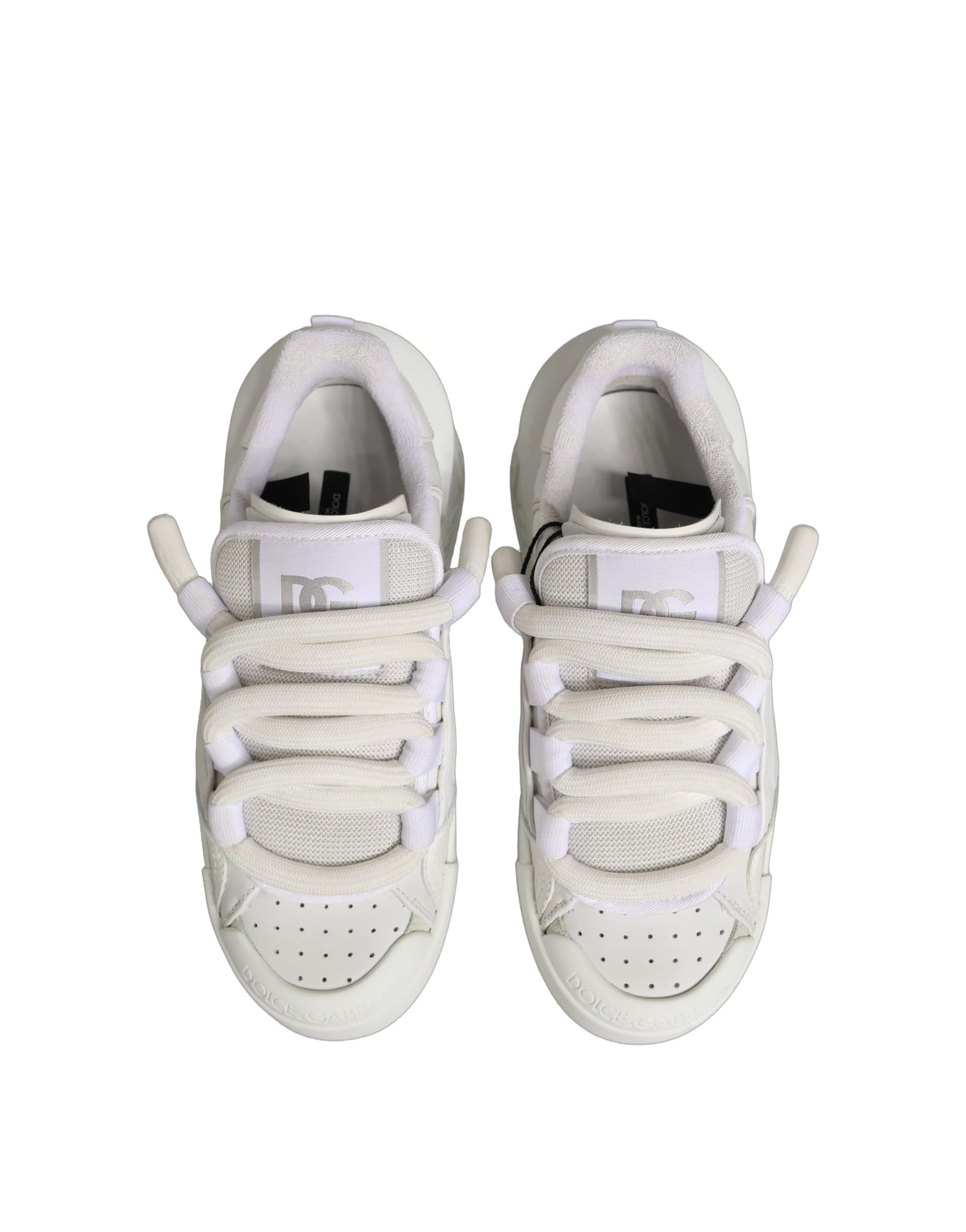 Dolce & Gabbana White Calfskin Leather Low Top Sneakers Shoes - 3