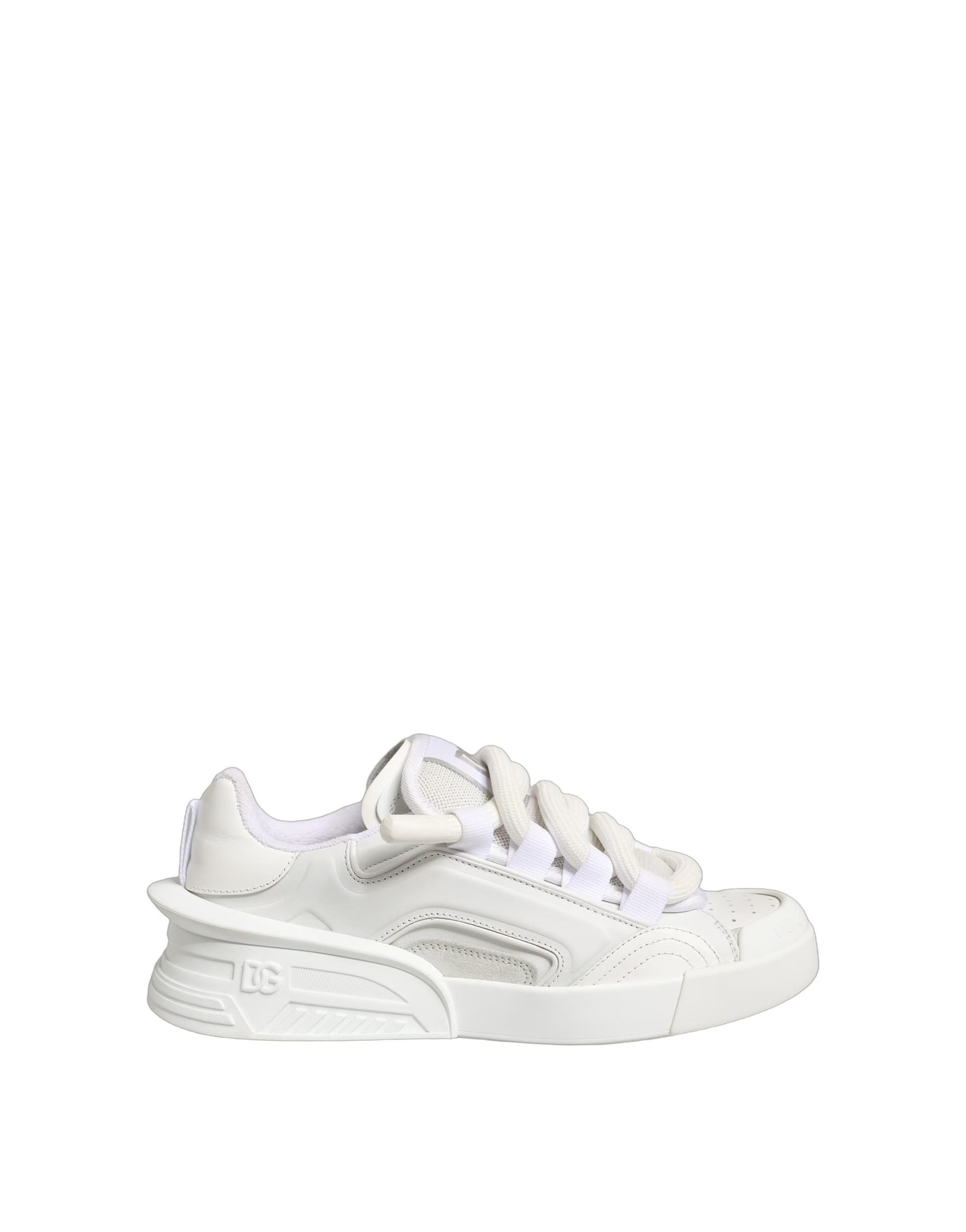 Dolce & Gabbana White Calfskin Leather Low Top Sneakers Shoes - 8