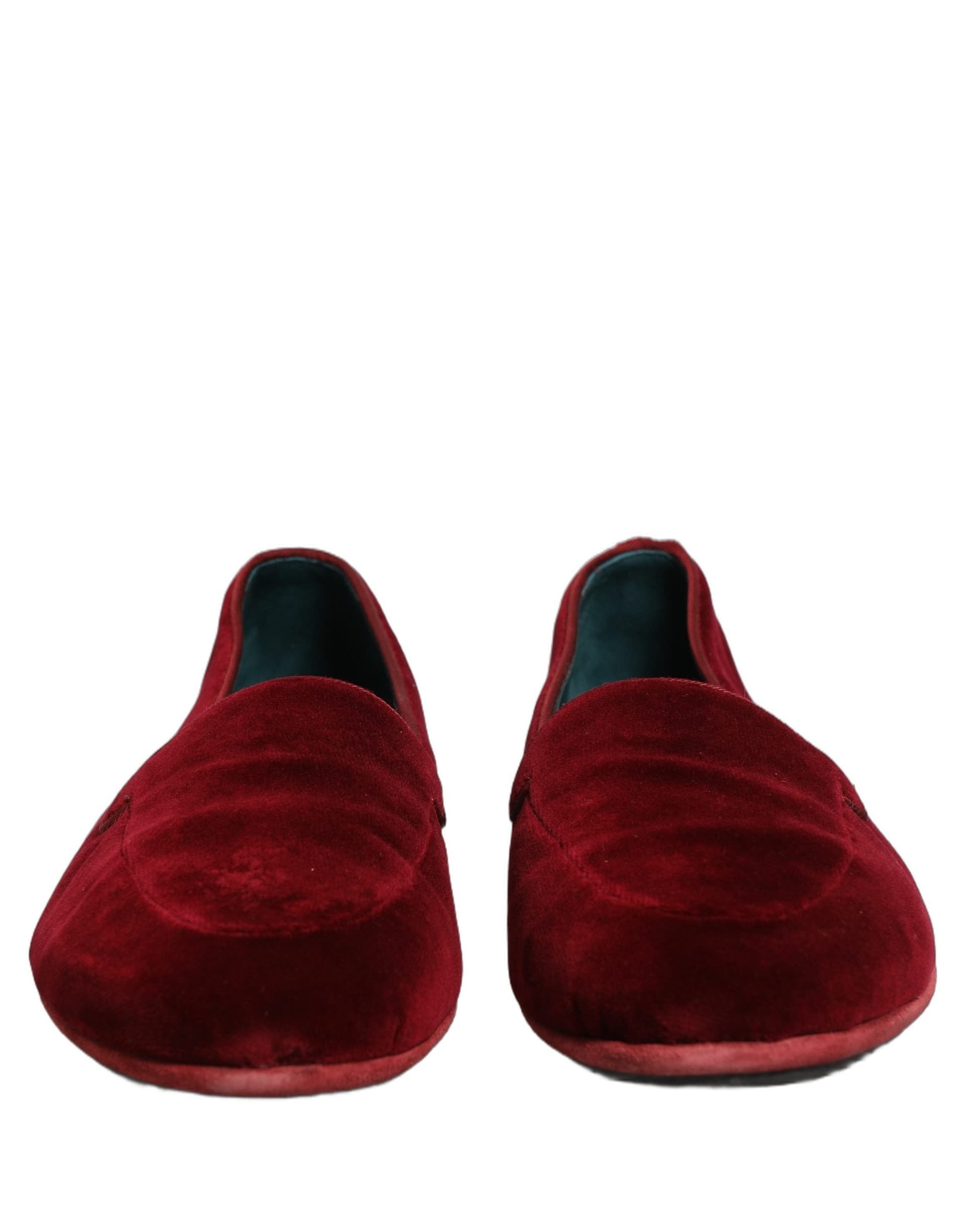 Dolce & Gabbana Maroon Velvet Slip On Men Flats Loafers Shoes - 2